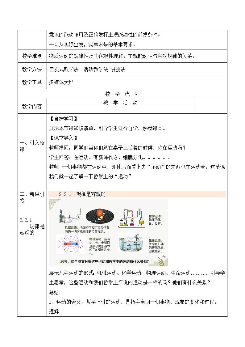 2.2 运动的规律性 +教学设计-+2024-2025学年高中政治统编版必修四哲学与文化第2页