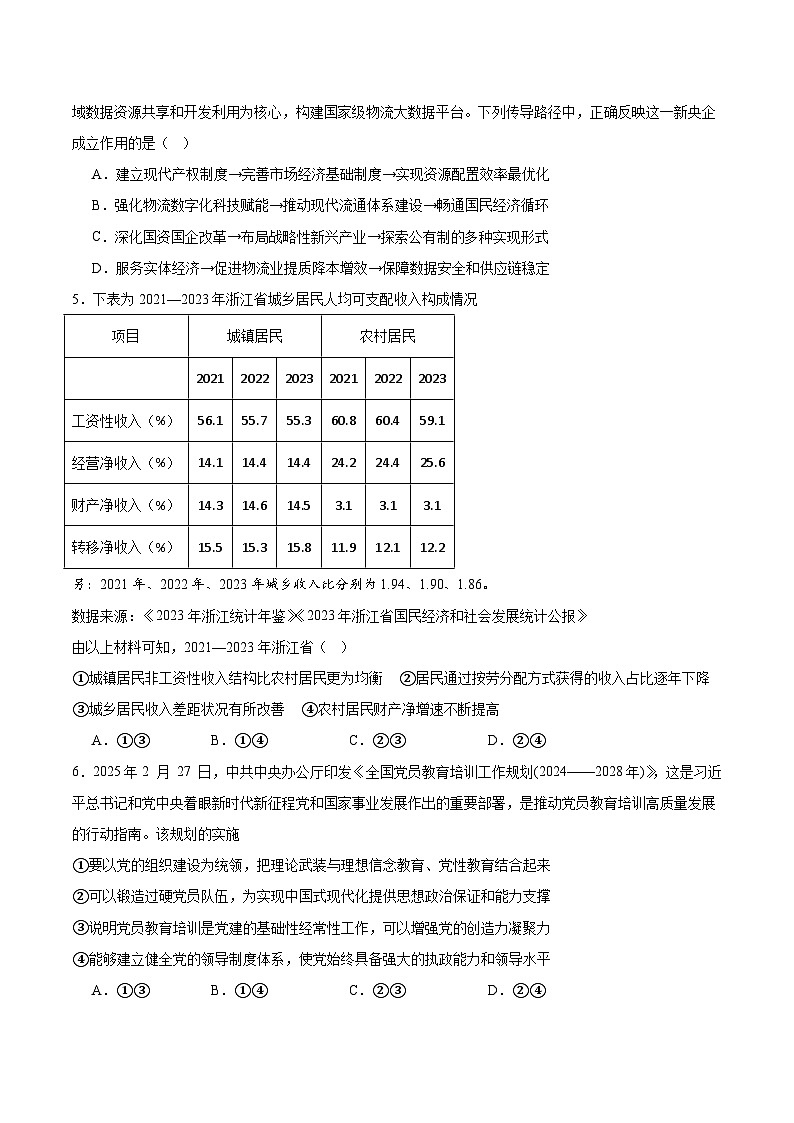 辽宁省辽西重点高中2025届高三下学期模拟预测政治试卷（Word版附答案）第2页