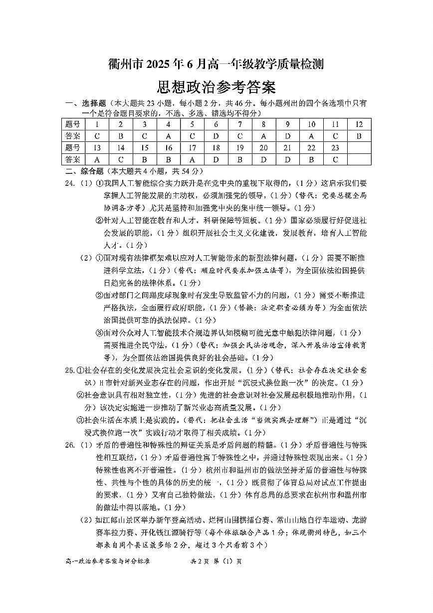 扫描件_思想政治参考答案第1页