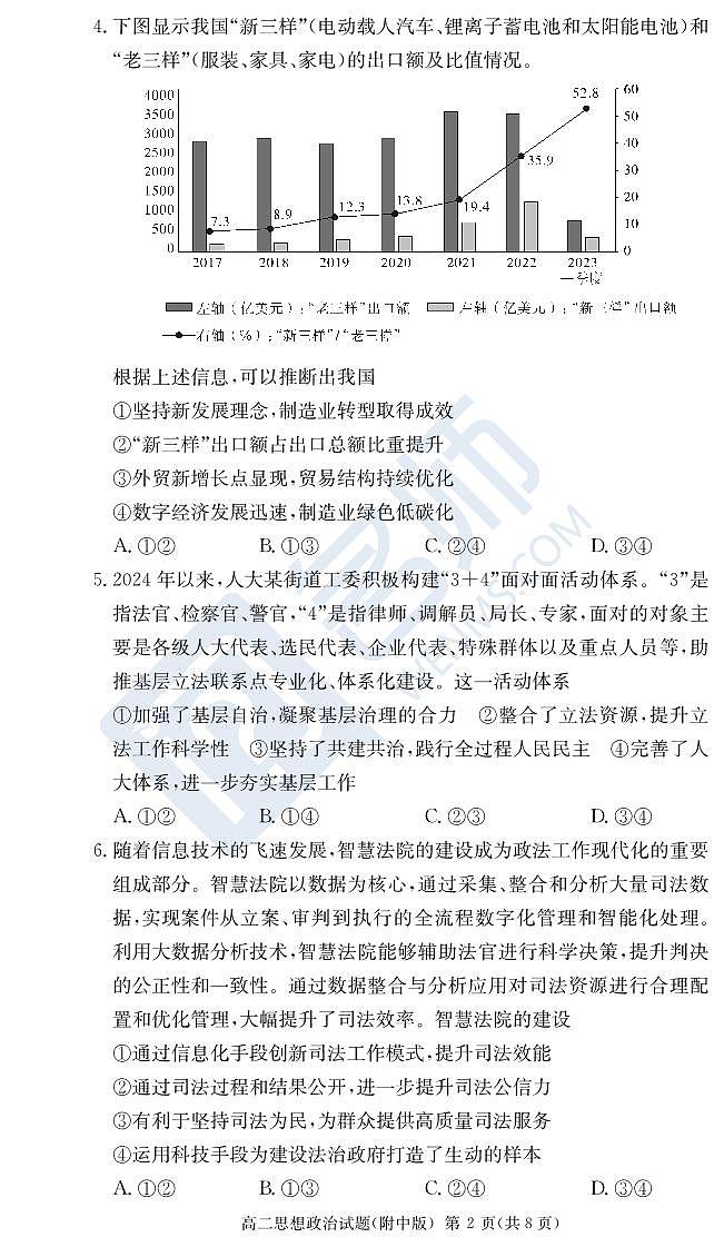 政治试卷（附中高二期末2期）第2页