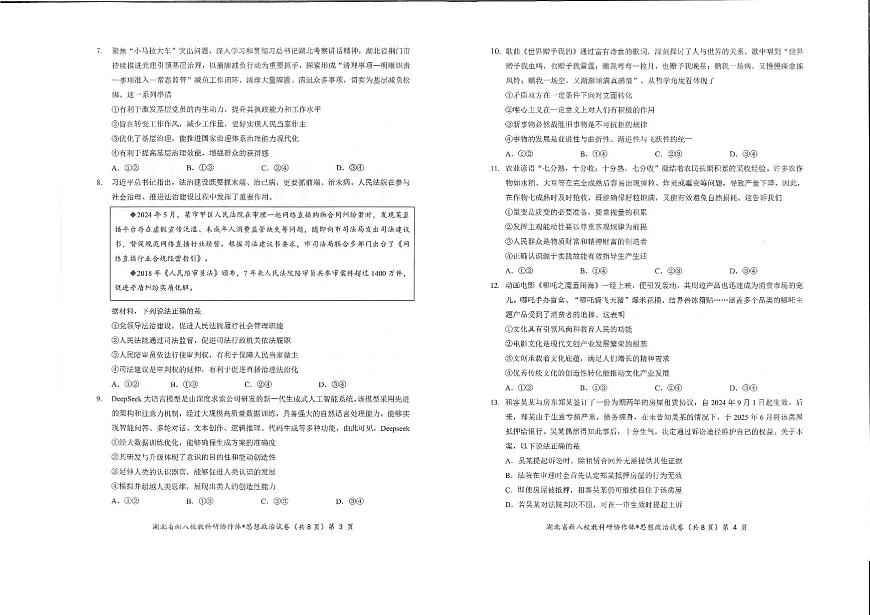 2025湖北省“新八校”协作体5月联考高三政治试题【含答案】第2页