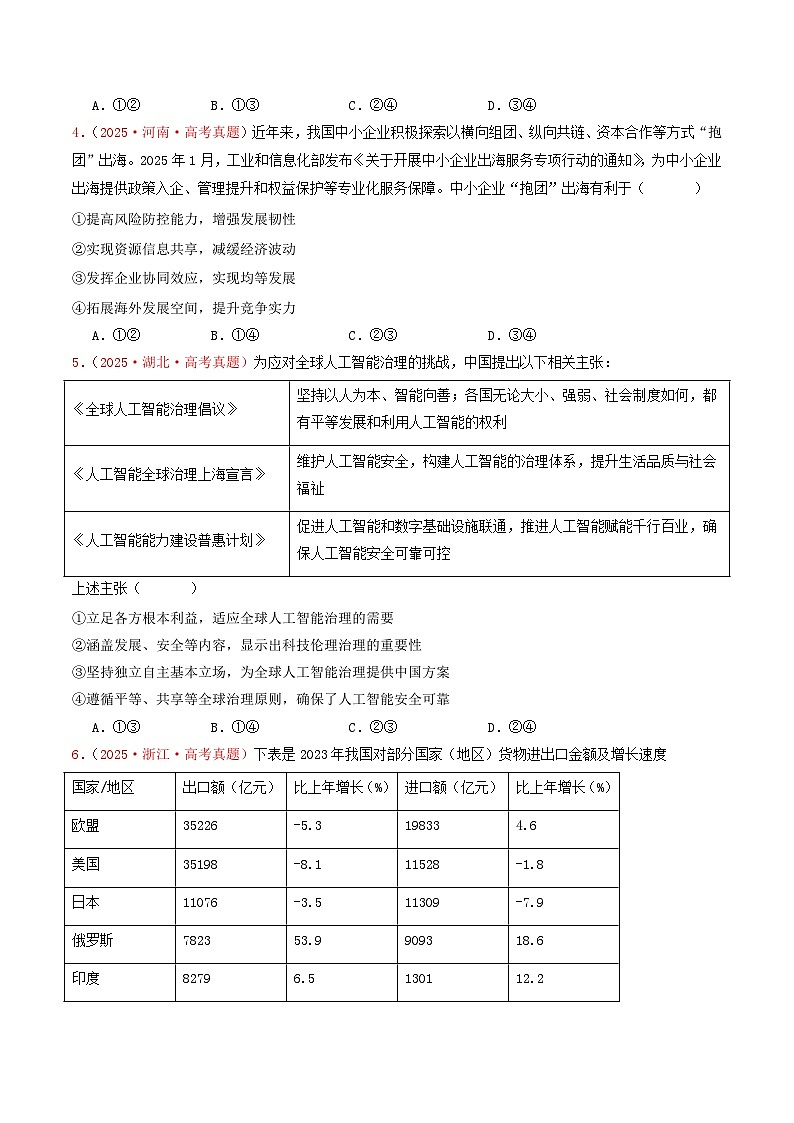 2025年高考政治真题分类汇编：专题11   当代国际经济（全国通用）（原卷版）第2页