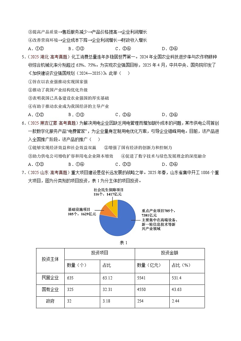 三年（2023-2025）高考政治真题分类汇编：专题03 经济发展与社会进步（全国通用）（原卷版）第3页