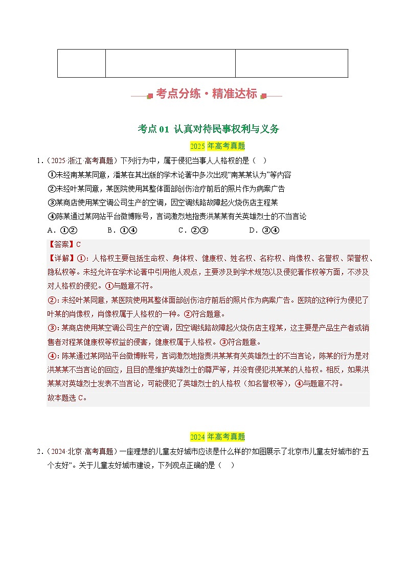 三年（2023-2025）高考政治真题分类汇编：专题13 民事权利与义务（全国通用）（解析版）第2页