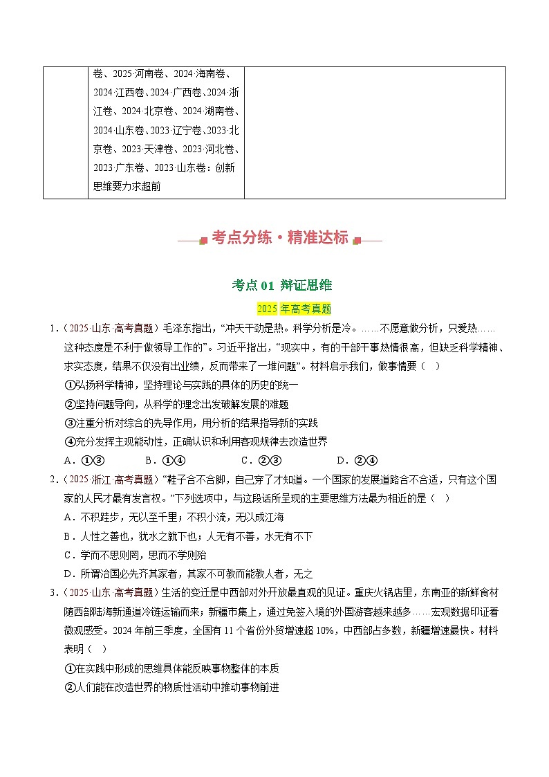 三年（2023-2025）高考政治真题分类汇编：专题17 辩证思维和创新思维（全国通用）（原卷版）第2页