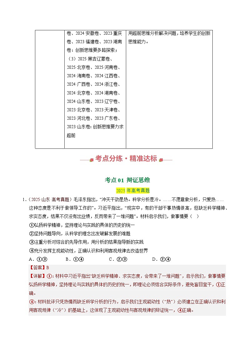 三年（2023-2025）高考政治真题分类汇编：专题17 辩证思维和创新思维（全国通用）（解析版）第2页