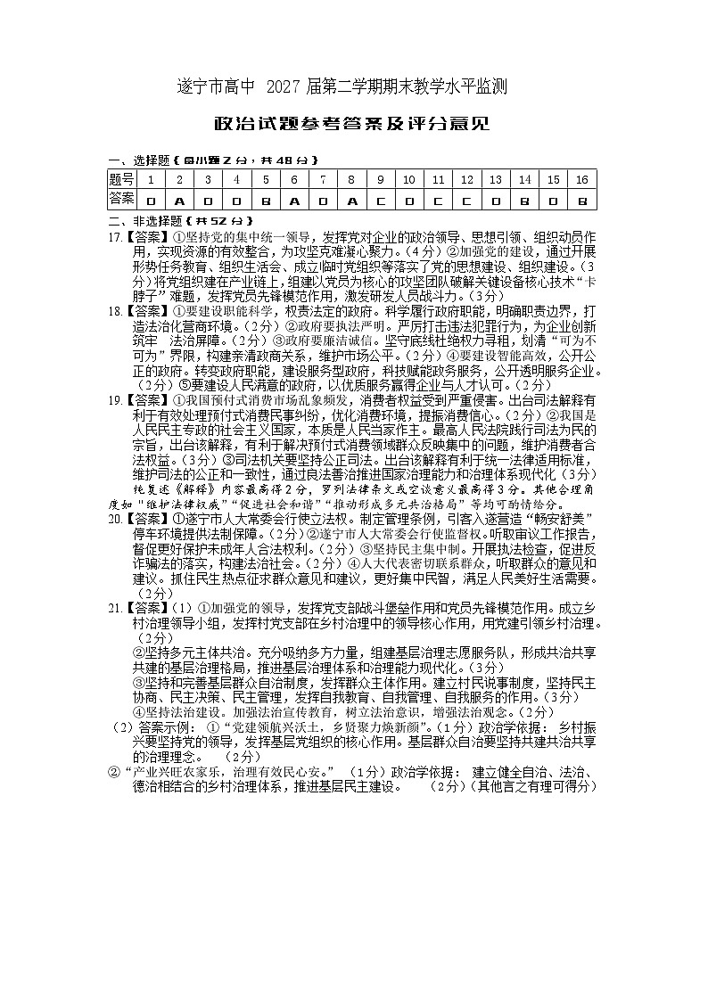 高一政治（答案）2025第1页