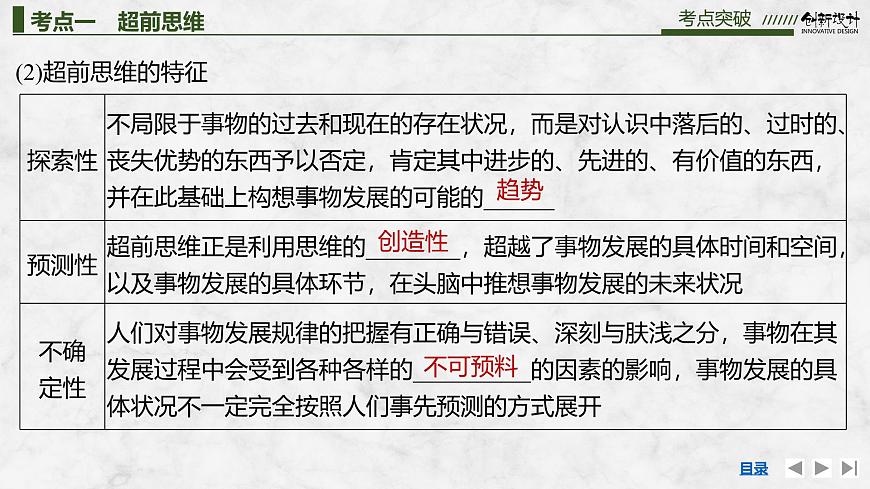 2026届高三政治高考总复习创新设计课件复习讲义第三十七课 提高创新思维能力 第2课时 超前思维与开拓创新（含综合探究）第5页