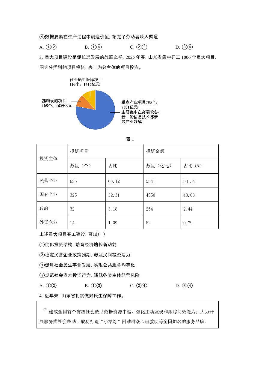 2025年6月山东宁夏普通高中学业水平选择性考试政治试题（原卷）含答案第2页