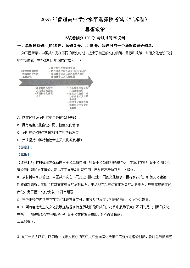 2025年江苏高考政治试题（解析版）第1页