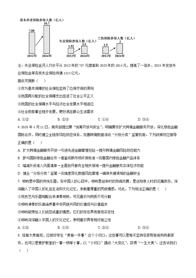 精品解析：重庆市第八中学校2024-2025学年高二下学期期末考试政治试题（原卷版）第2页