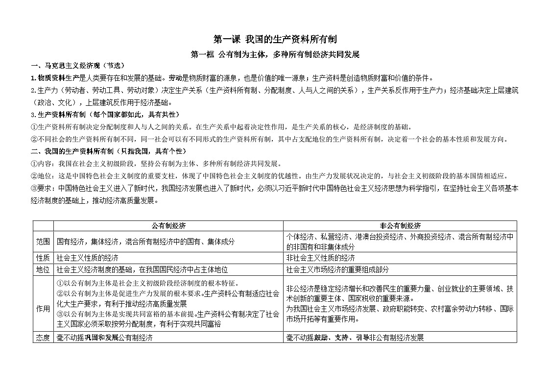 必修二《经济与社会》-2026年高考政治复习必背核心知识点（新高考通用）第2页