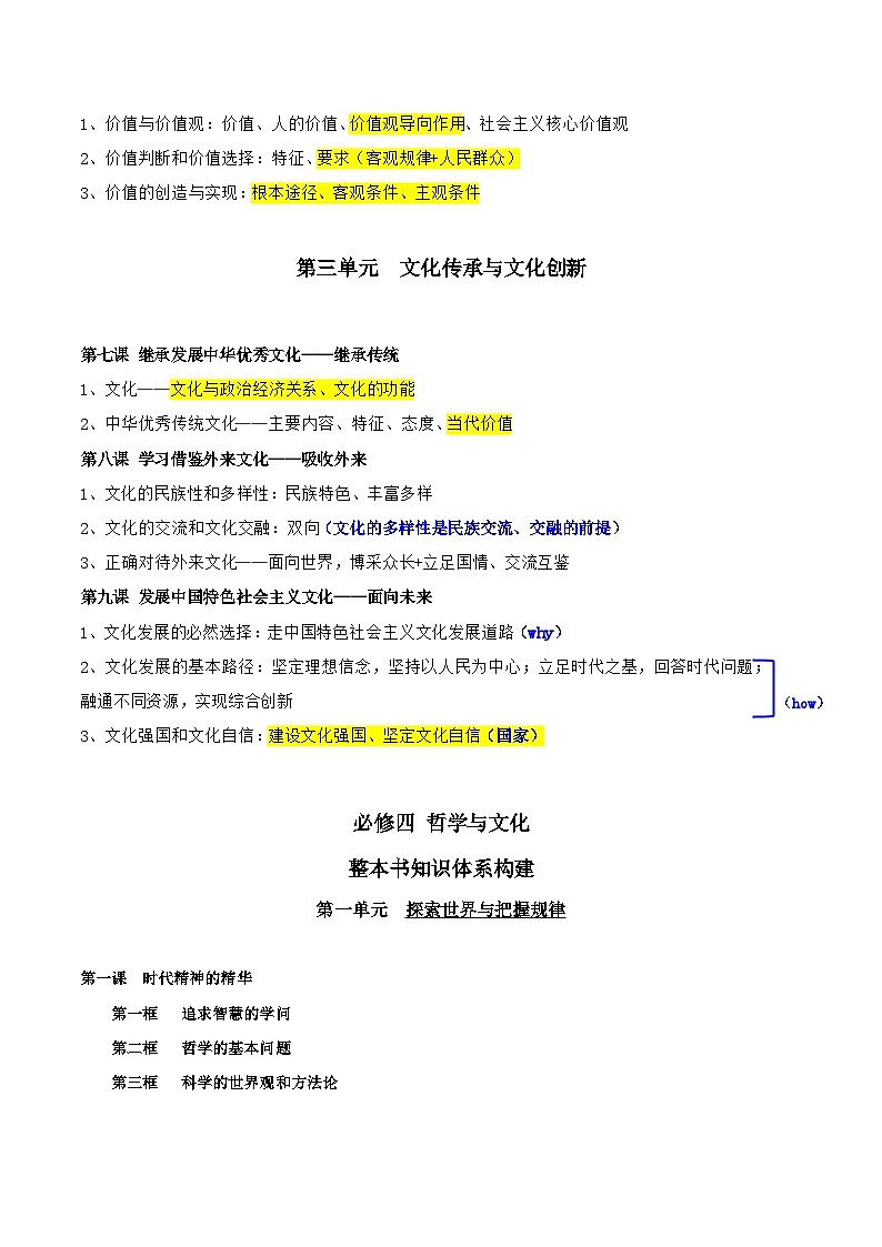 2026年高考政治一轮复习：必修4《哲学与文化》全册背诵知识点提纲 学案第2页