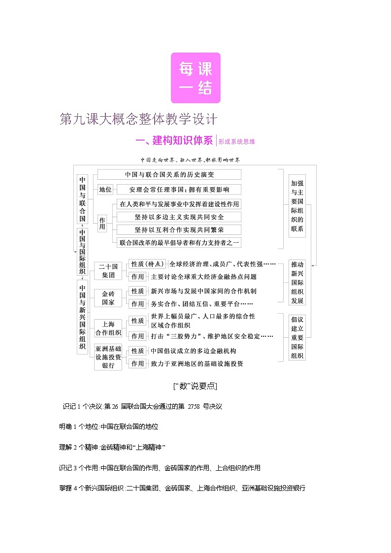 高二政治（统编版2019）选择性必修一导学案第九课大概念整体教学设计（Word版附解析）第1页
