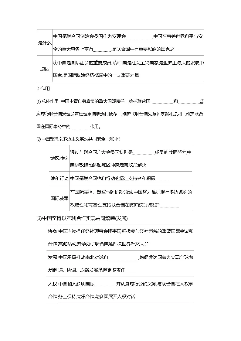 高二政治（统编版2019）选择性必修一导学案第九课第一框中国与联合国（Word版附解析）第2页