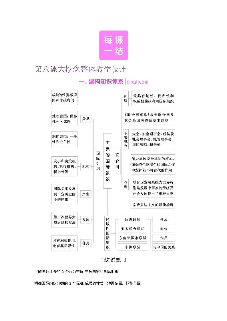 高二政治（统编版2019）选择性必修一导学案第八课大概念整体教学设计（Word版附解析）第1页