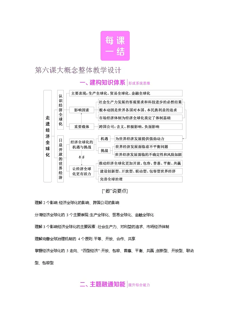 高二政治（统编版2019）选择性必修一导学案第六课大概念整体教学设计（Word版附解析）第1页