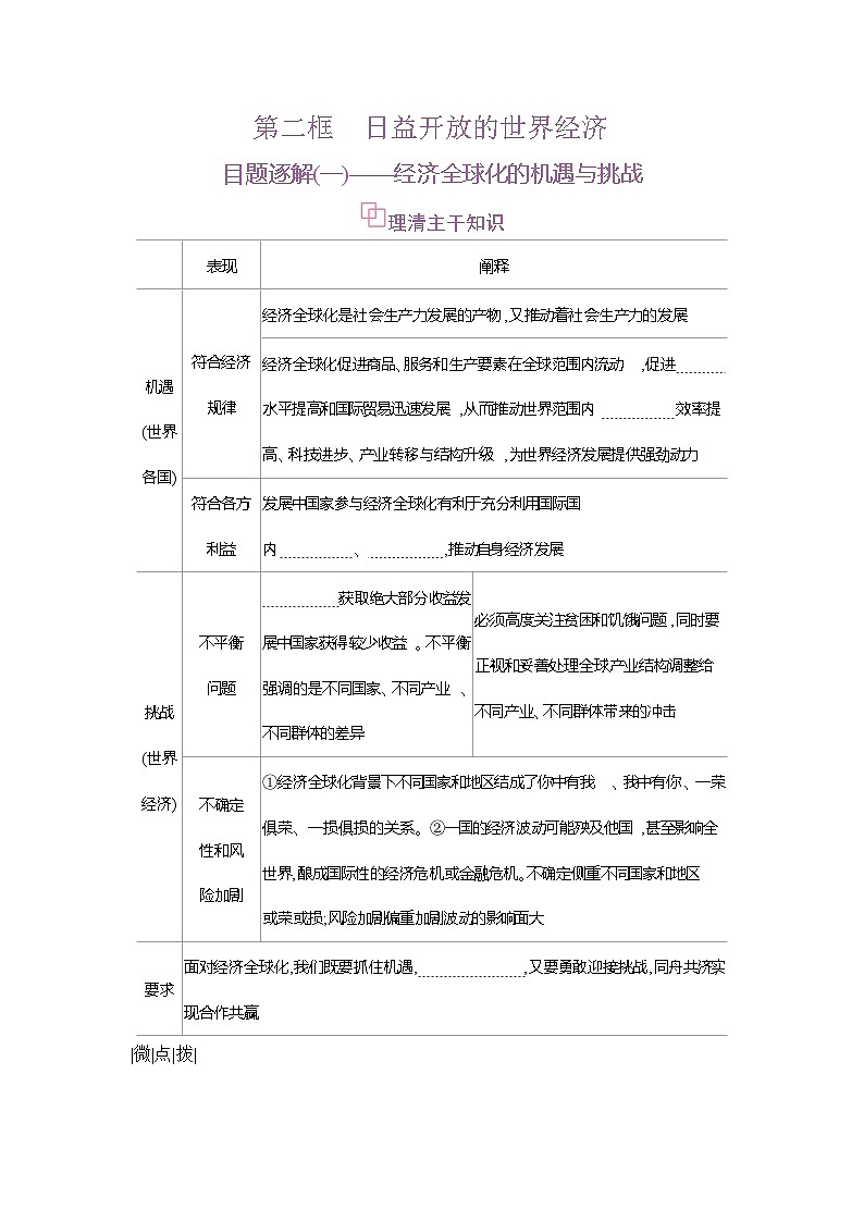 高二政治（统编版2019）选择性必修一导学案第六课第二框日益开放的世界经济（Word版附解析）第1页