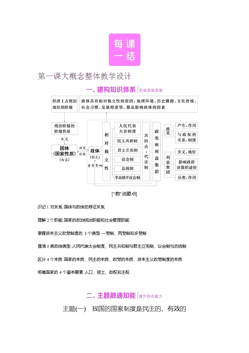高二政治（统编版2019）选择性必修一导学案第一课大概念整体教学设计（Word版附解析）第1页