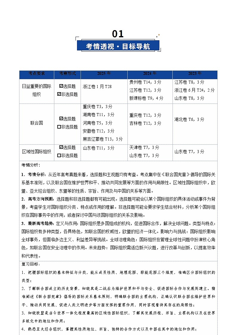第08课 主要的国际组织（复习讲义）（原卷版）（全国通用）第2页