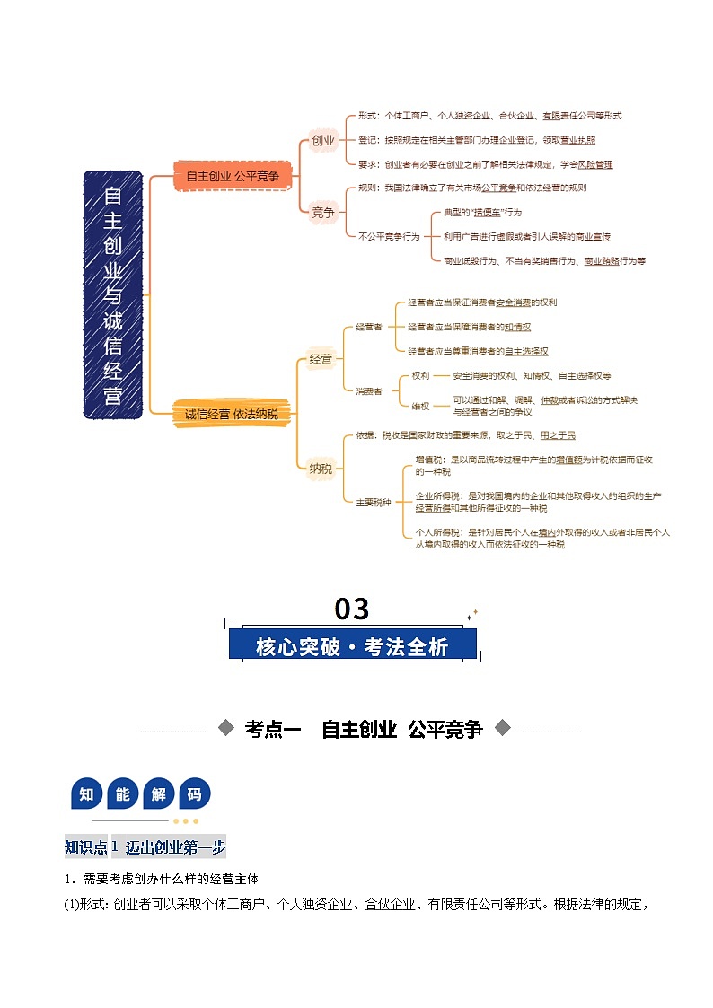 第08课 自主创业与诚信经营（复习讲义）（解析版）（全国通用）第3页