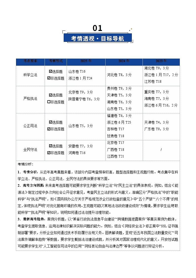 第09课 全面推进依法治国的基本要求（复习讲义）（原卷版）（全国通用）第2页