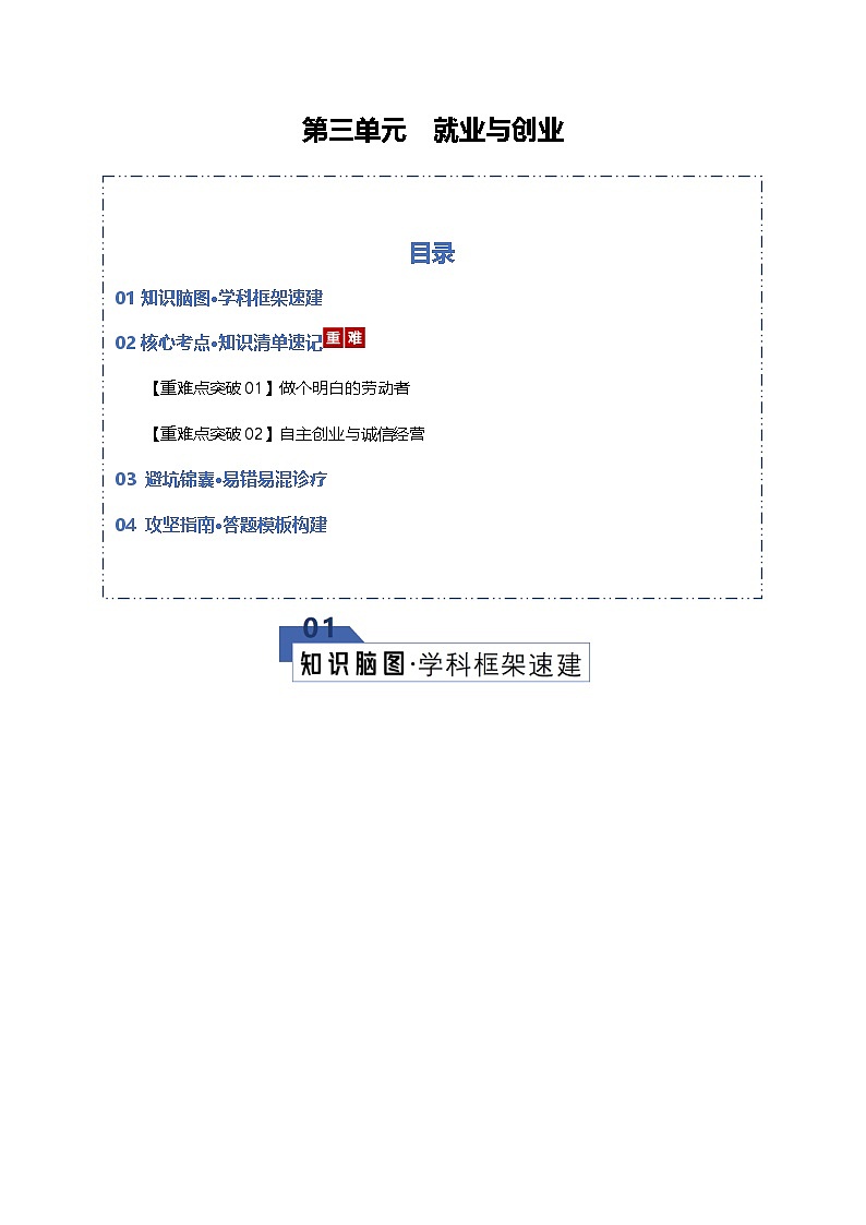 第三单元  就业与创业（知识清单）（全国通用）2026年高考政治一轮复习讲练测第1页