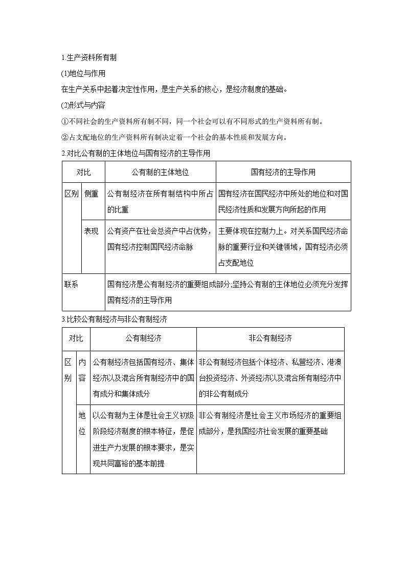 1.1 公有制为主体 多种所有制经济共同发展（学 案） 高中政治必修二经济与社会 统编版第3页