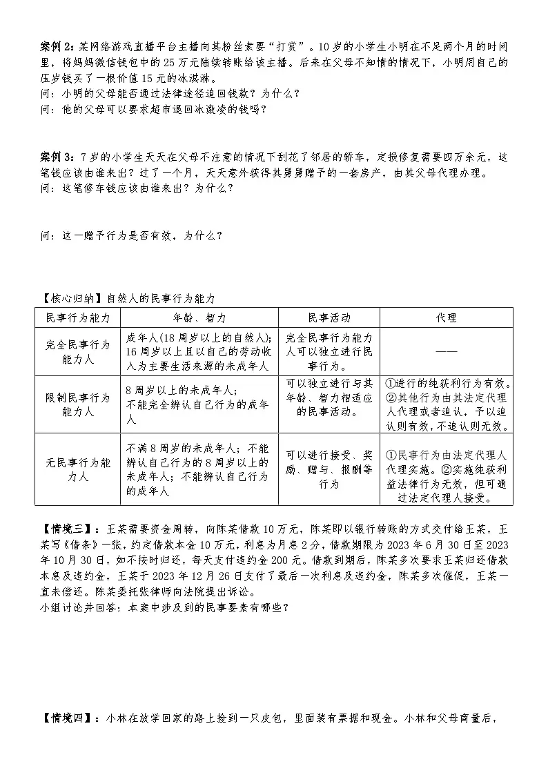 高中政治统编版选择性必修二 1.1 认真对待民事权利与义务 导学案第2页
