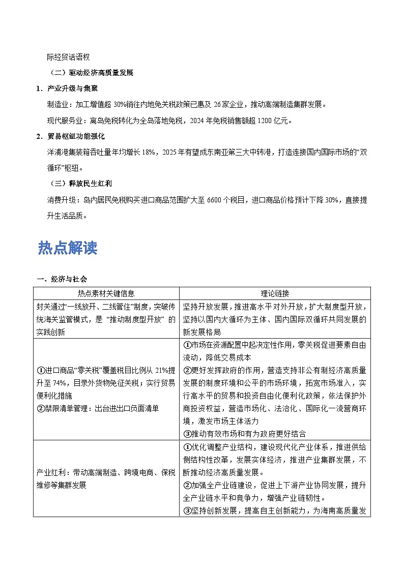 时政热词01 海南封关（热词素材 热点解读 热点集训）-2026年高考政治最新时政热词积累与押题讲练（全国通用）第2页