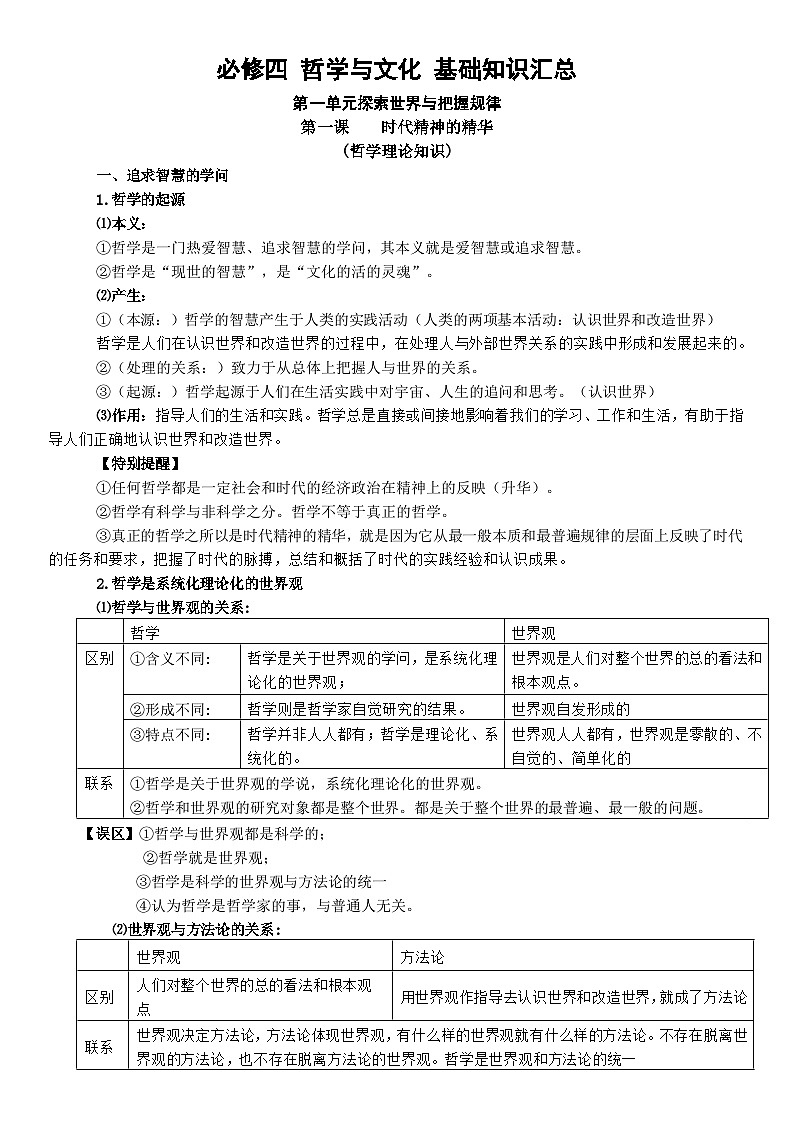 知识梳理 学案  统编版 高中政治必修四哲学与文化第1页