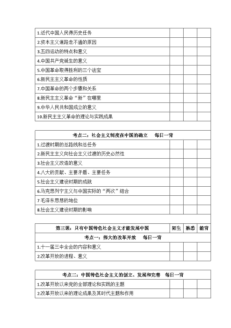 2026届高考政治一轮复习：统编版必修1《中国特色社会主义》必背考点提纲 讲义第2页