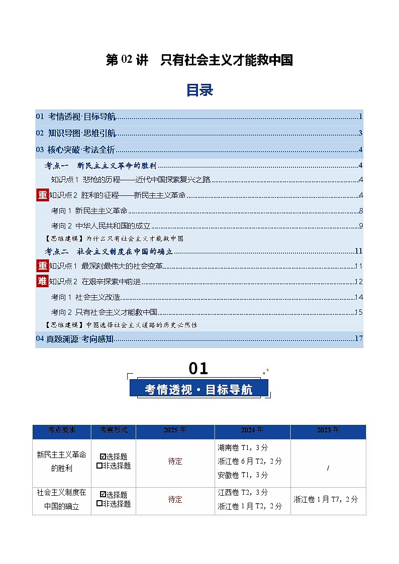 高考政治一轮复习-只有社会主义才能救中国（复习讲义）（解析版）（全国通用）第1页