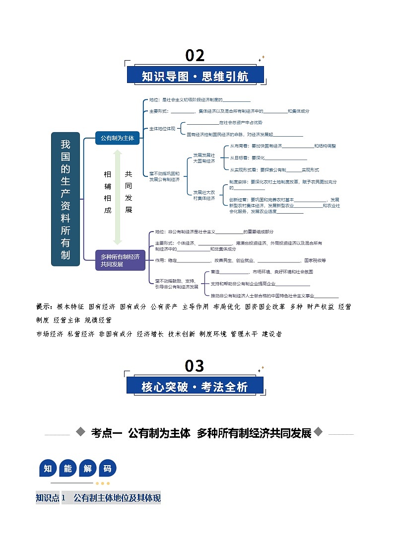 高考政治一轮复习-我国的生产资料所有制（复习讲义）（全国通用）（原卷版）第3页