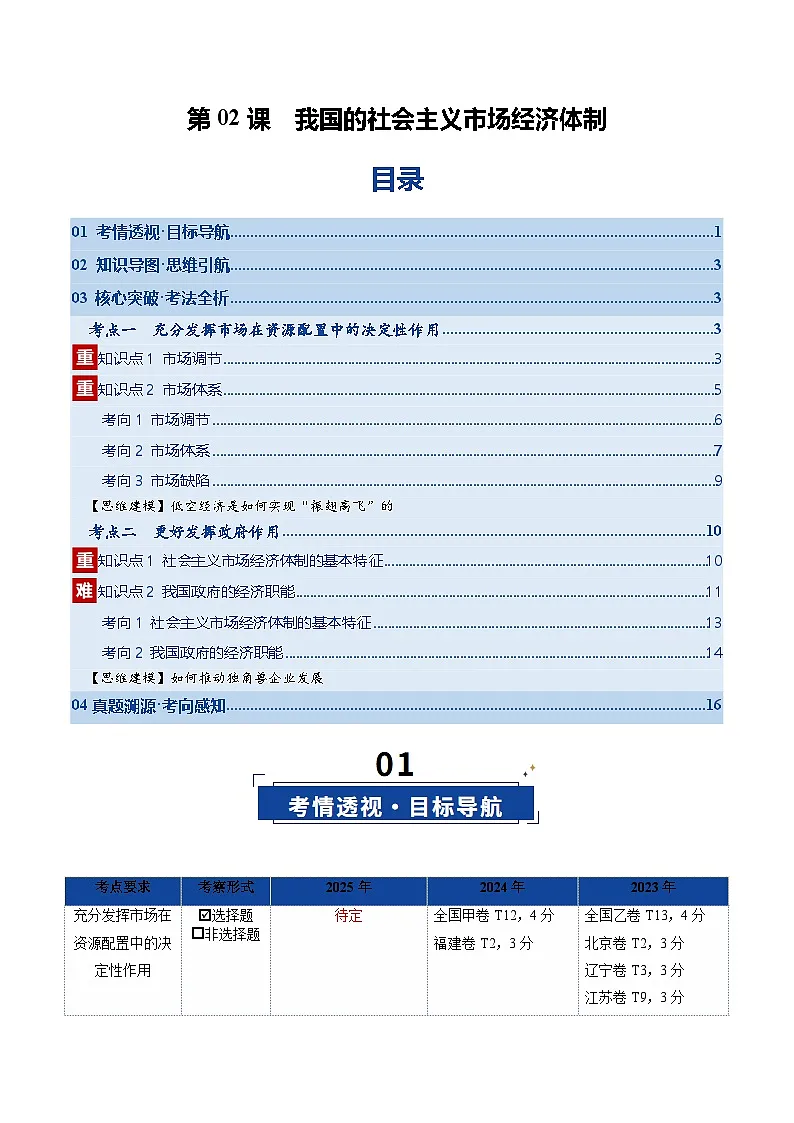 高考政治一轮复习-我国的社会主义市场经济体制（复习讲义）（全国通用）（解析版）第1页