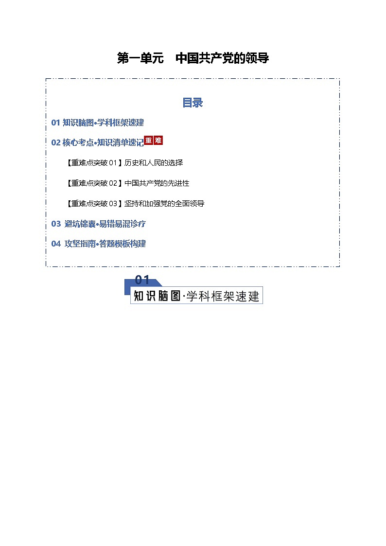 第一单元+中国共产党的领导（知识清单）（全国通用）2026年高考政治一轮复习讲练测第1页