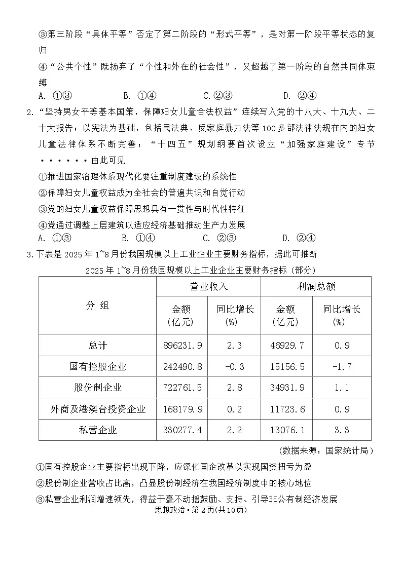 思想政治试卷第2页