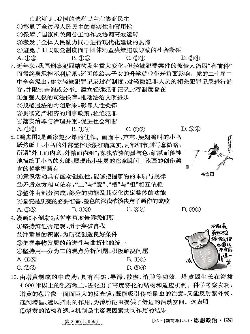 2025届甘肃省白银市会宁县第一中学高三下学期5月三模政治试题第3页