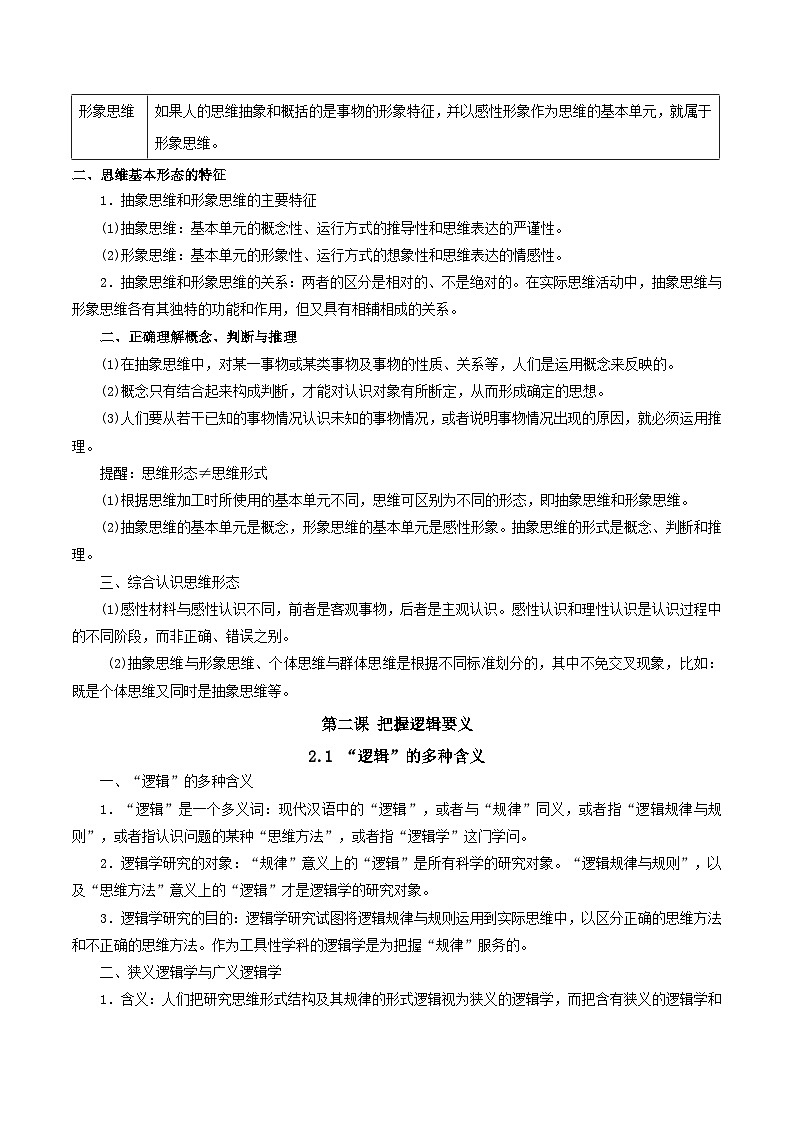 2026年高考政治一轮复习：统编版选择性必修3《逻辑与思维》知识点考点提纲 讲义第3页