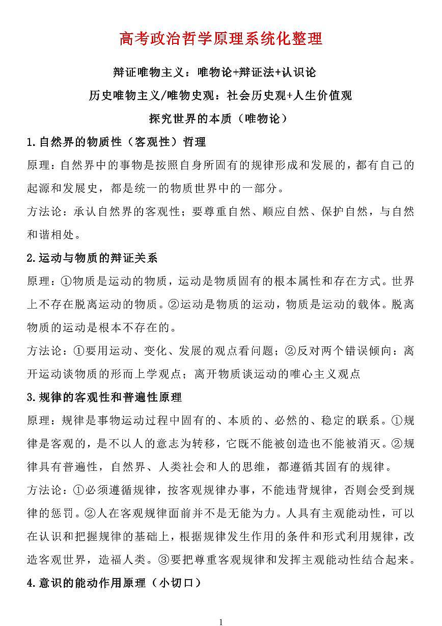 高考政治哲学原理系统化整理知识清单（共13页）第1页