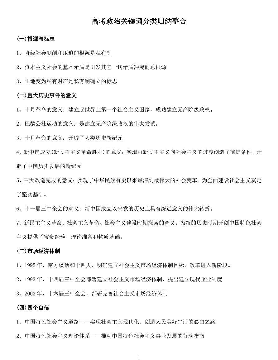高考政治关键词分类归纳整知识清单（共21页）第1页