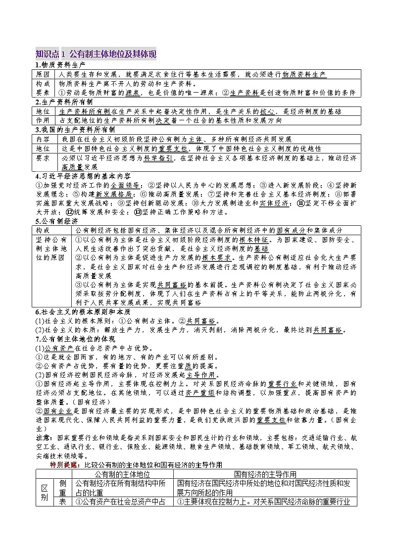 高考政治一轮-我国的生产资料所有制（讲义）（原卷版）第3页