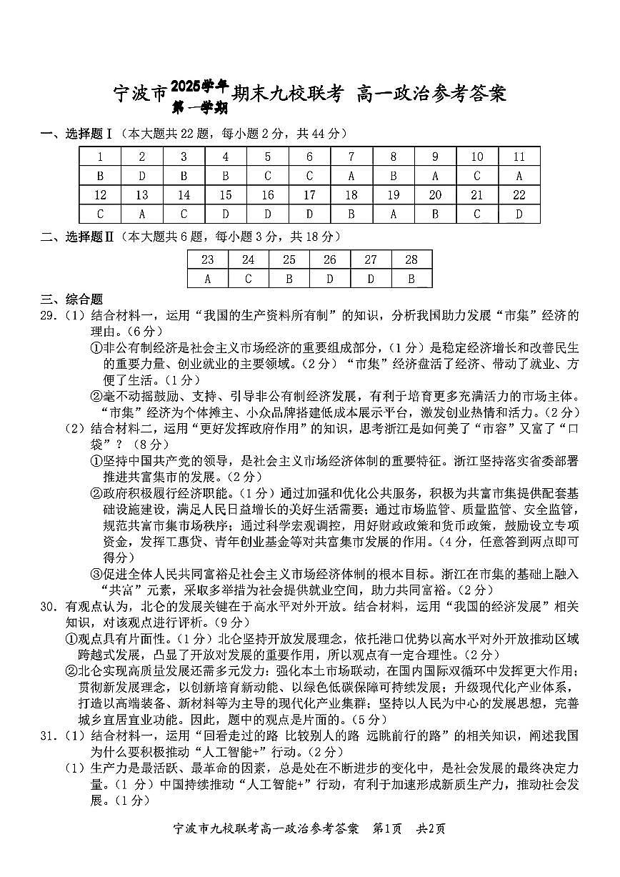 扫描件政治答案第1页
