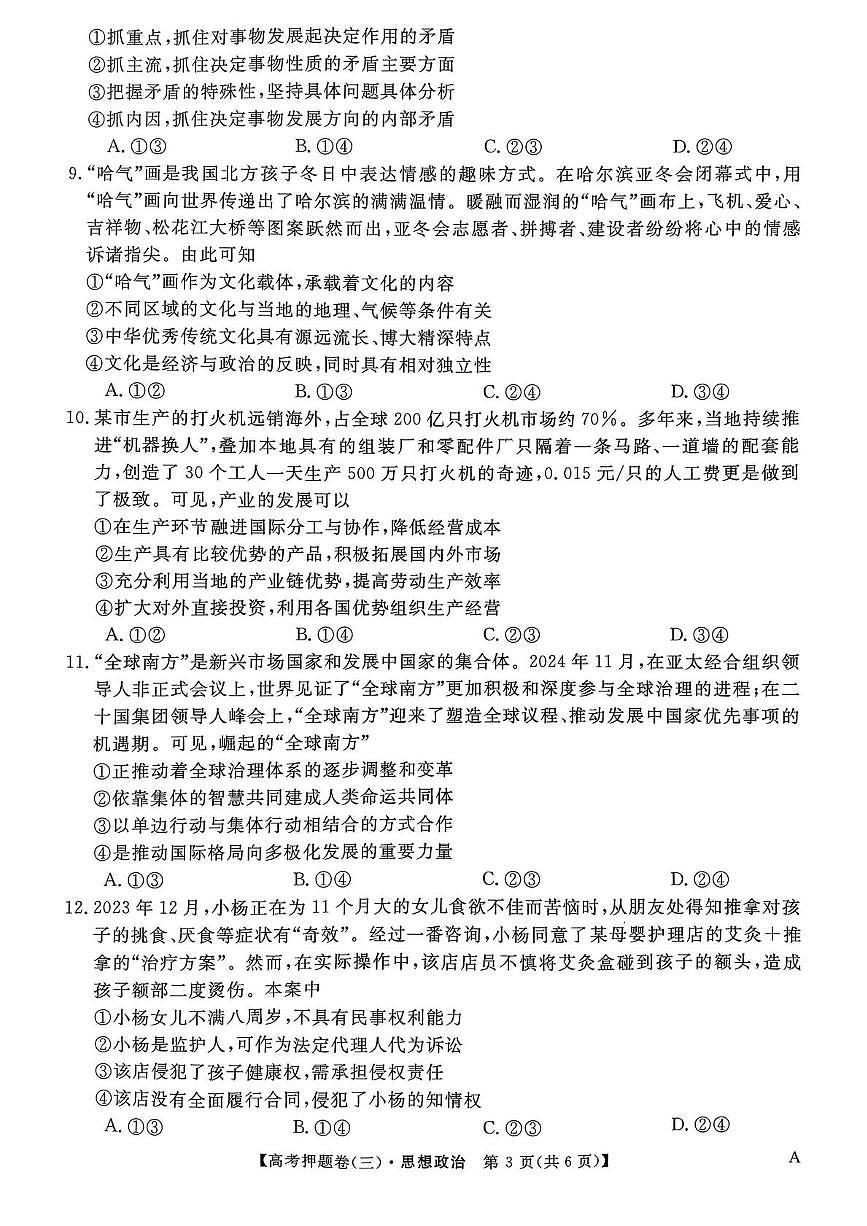 河北省廊坊市名校2024-2025学年高三下学期5月质量检测政治试卷第3页