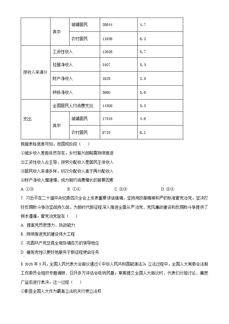 舟山市2025-2026学年第一学期期末考试高二政治试卷  Word版无答案第3页