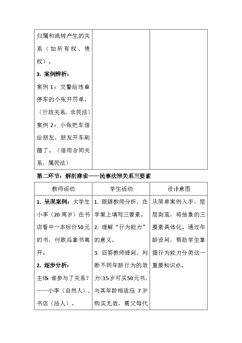 人教统编版高中思想政治高二第一单元1.1《认真对待民事权利与义务》教学设计第3页