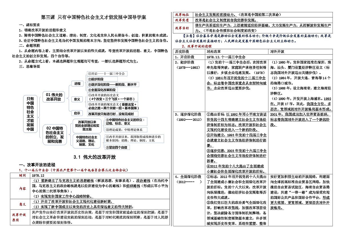 第三课 只有中国特色社会主义才能发展中国导学案-2026届高考政治一轮复习统编版必修一中国特色社会主义第1页