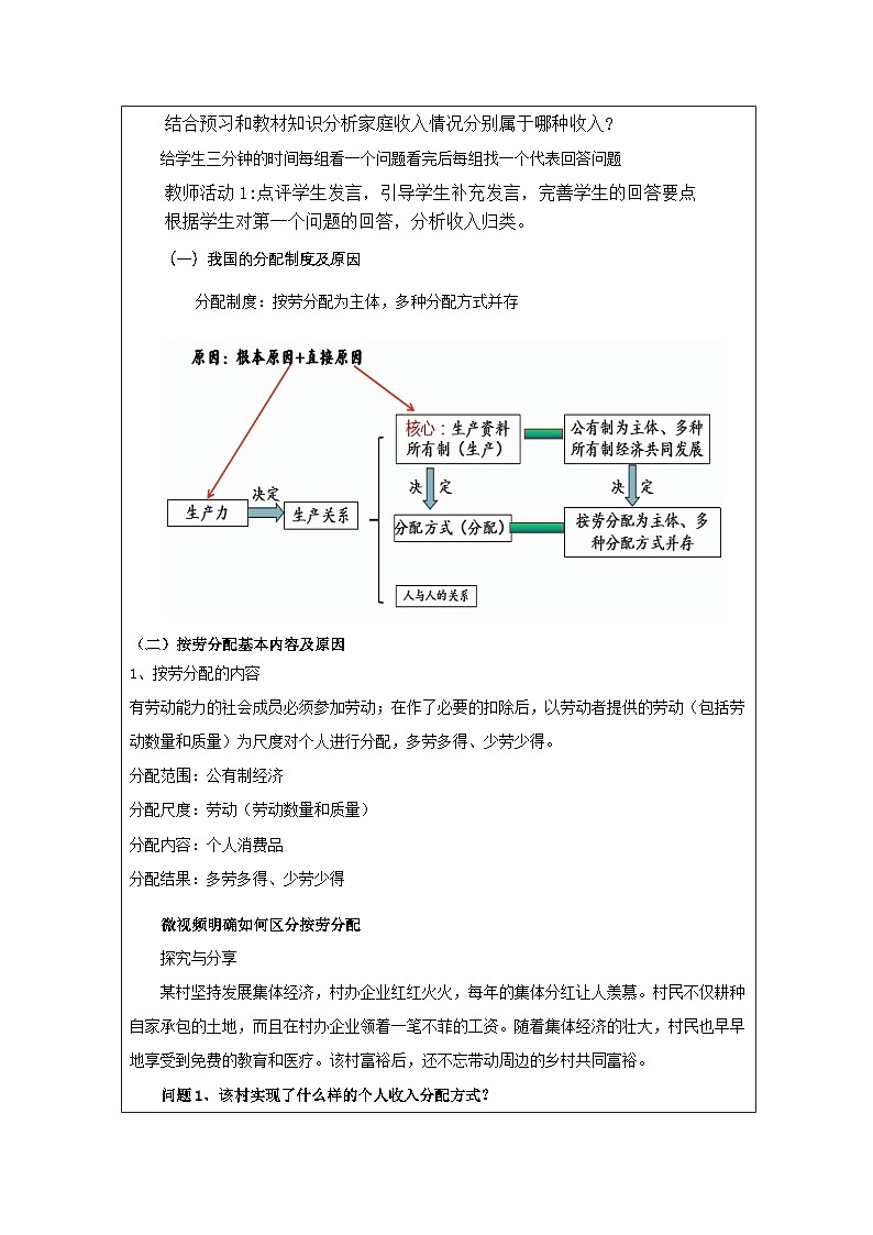 统编版高中政治必修二 4.1 我国的个人收入分配 教学设计第2页
