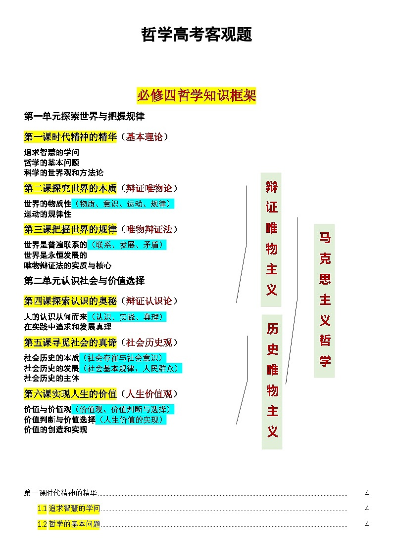 哲学部分客观题-高考政治复习统编版必修四哲学与文化第1页