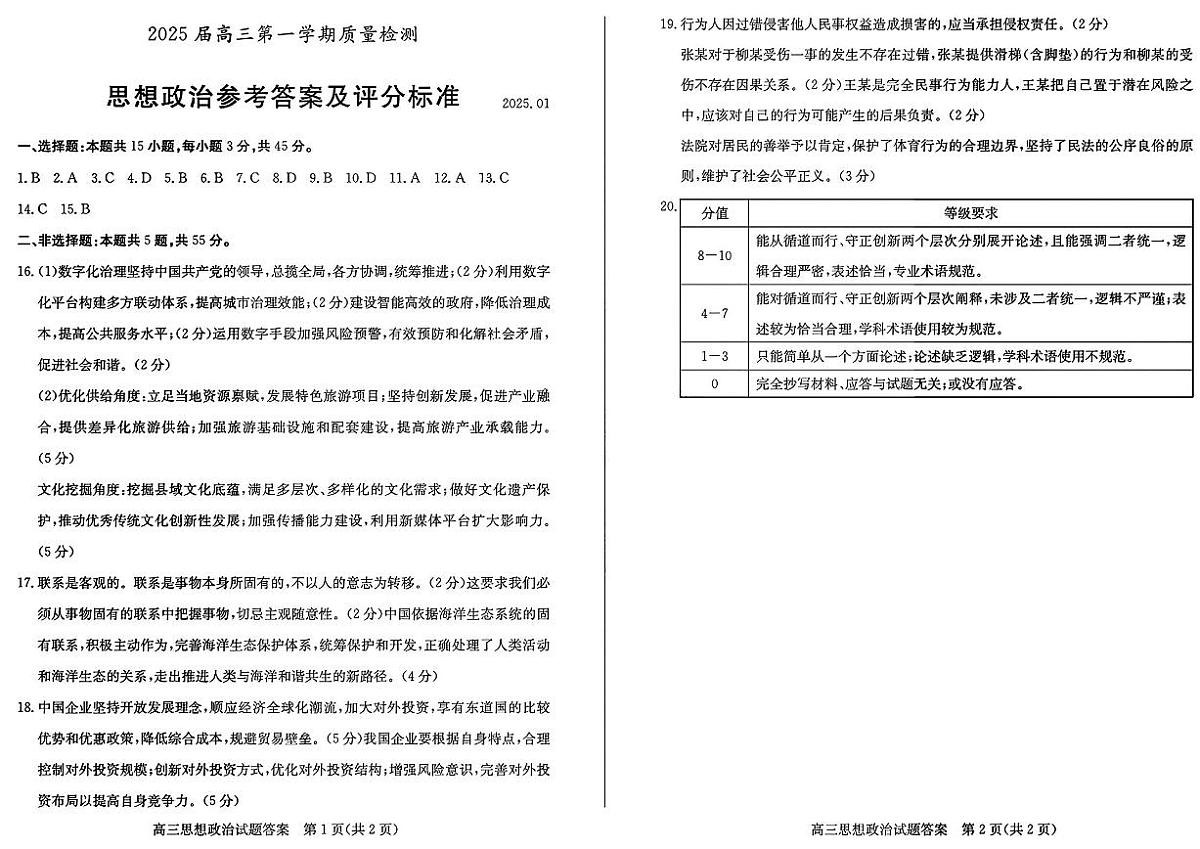 政治试卷答案第1页